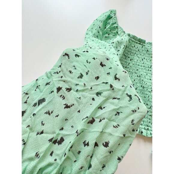 Aritzia LITTLE MOON Gimlet Green Chiffon Smocked Square Neck Blouse, Size S - Picture 10 of 13